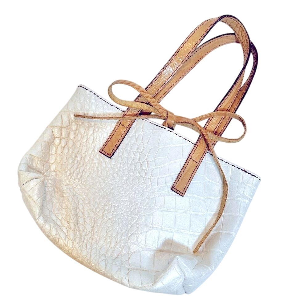 Castellari Milano Mini Purse Women's Ivory Faux Croc‎ Leather Striped Interior